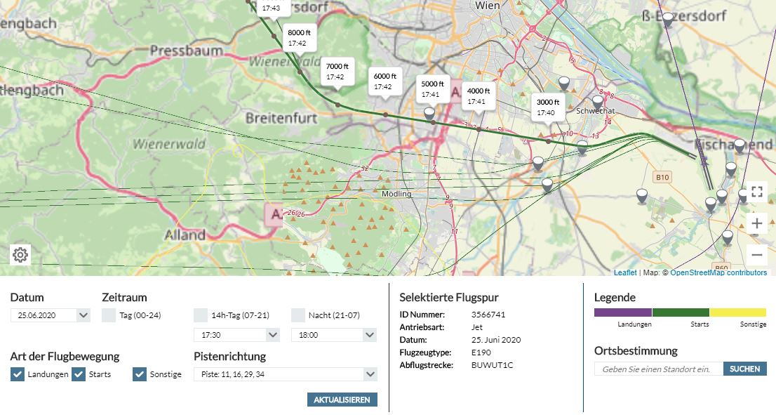 AUA weniger als 2 km hoch über Liesing