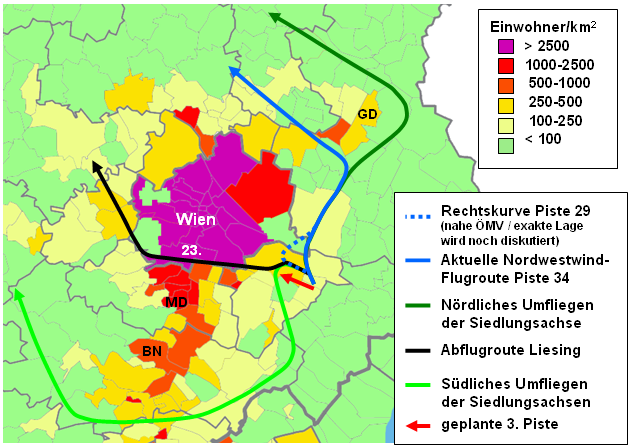 Rechtskurve und Abflugroute von der Piste 34