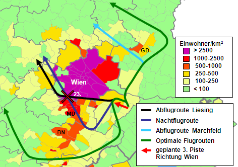 Abflugrouten über Liesing und Alternativen