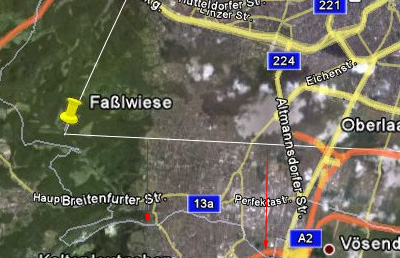 Erweiterung Flugbeschränkungsgebiet Wien auf Liesing (rote Pfeile)