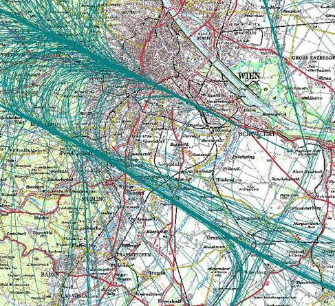 Landungen quer über Liesing Richtung Norden in das Flugbeschränkungsgebiet Wien hinein